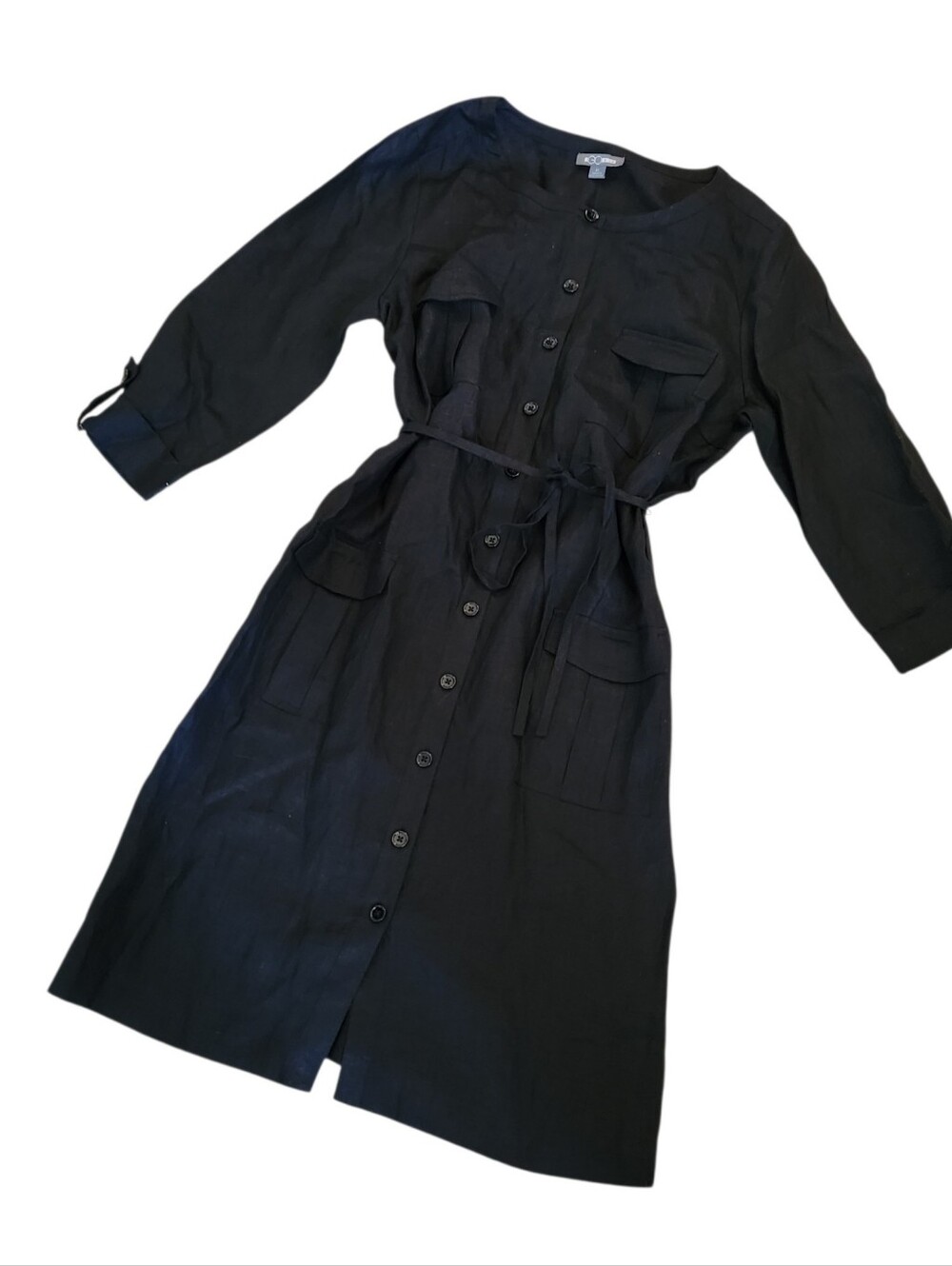 Go SILK BLACK LINEN BELTED SHIRT SRESS SZ XL MINAMALIST